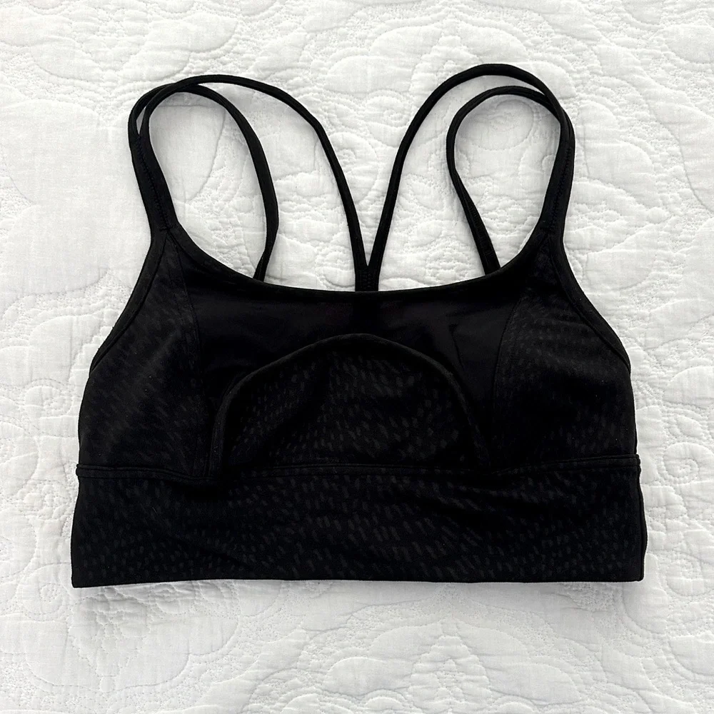 Lululemon Nulu and Mesh Athletic Yoga Sports Bra Size 6 Jewel Emboss Black - Picture 3 of 5